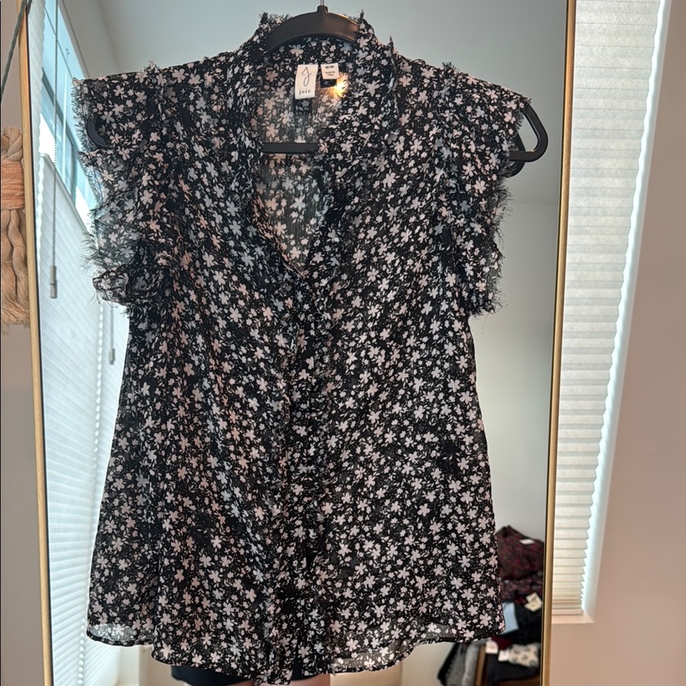 Like New Joie Button Up Ruffle Blouse